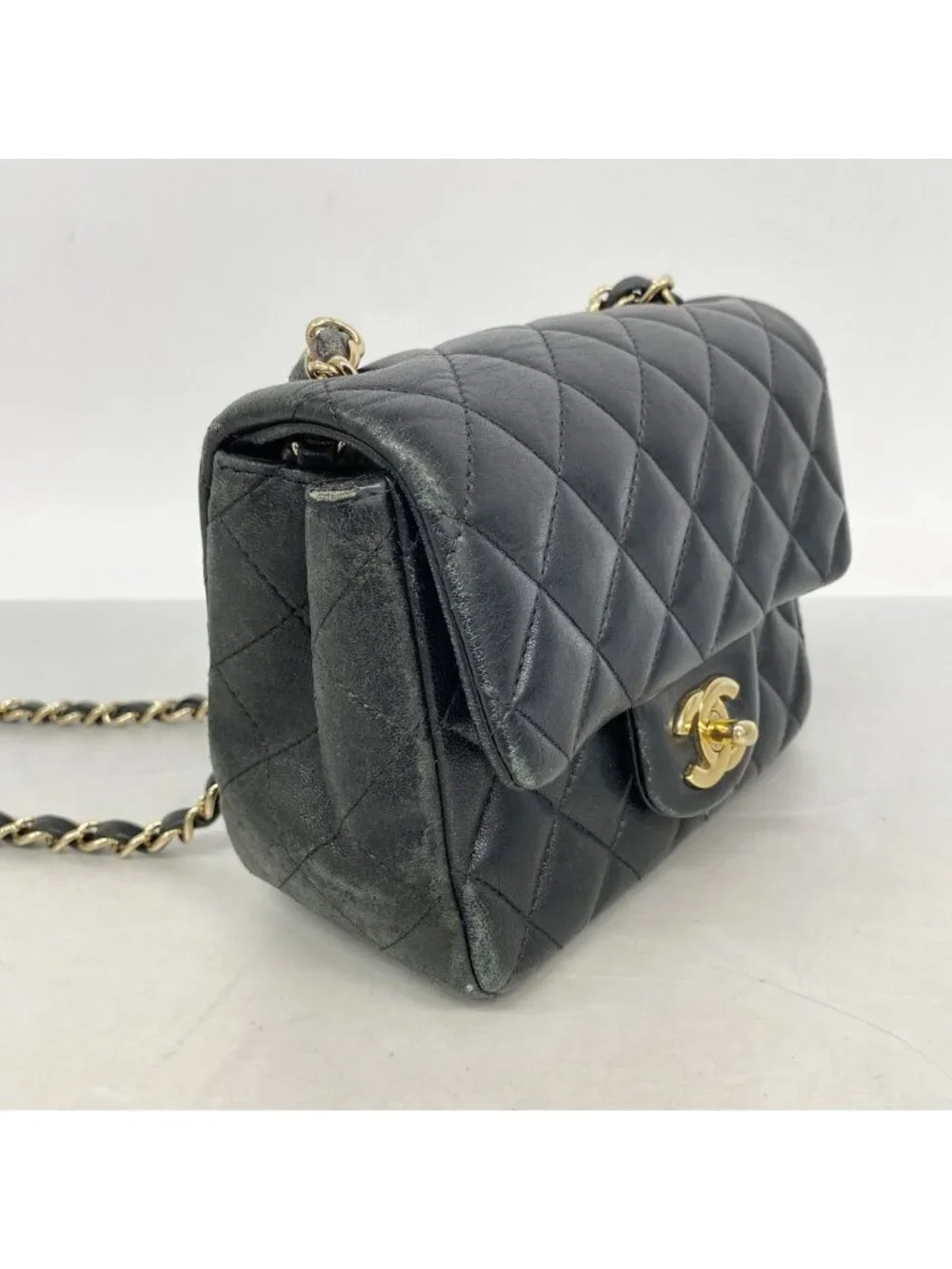 Chanel Shoulder Bag Mini Quilted Lambskin Black Gold